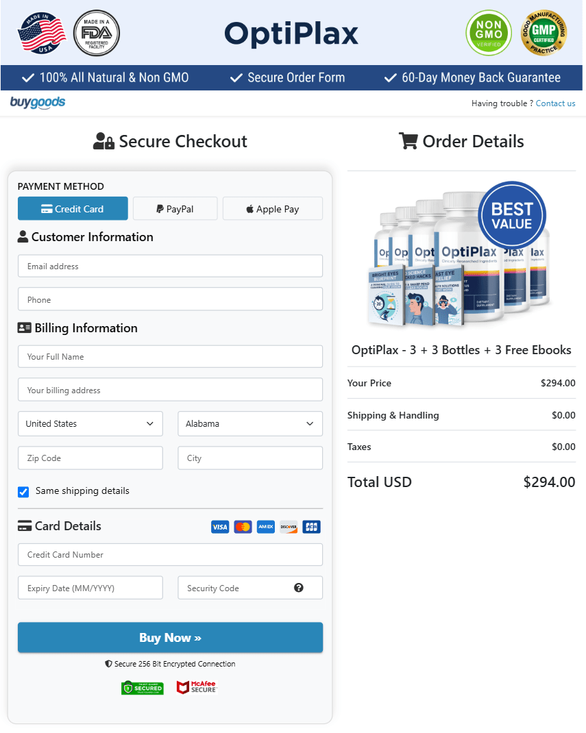 OptiPlax order page
